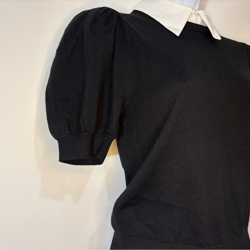 Alice + Olivia Black Puff Sleeve Top with White Collar - Picture 7 of 15
